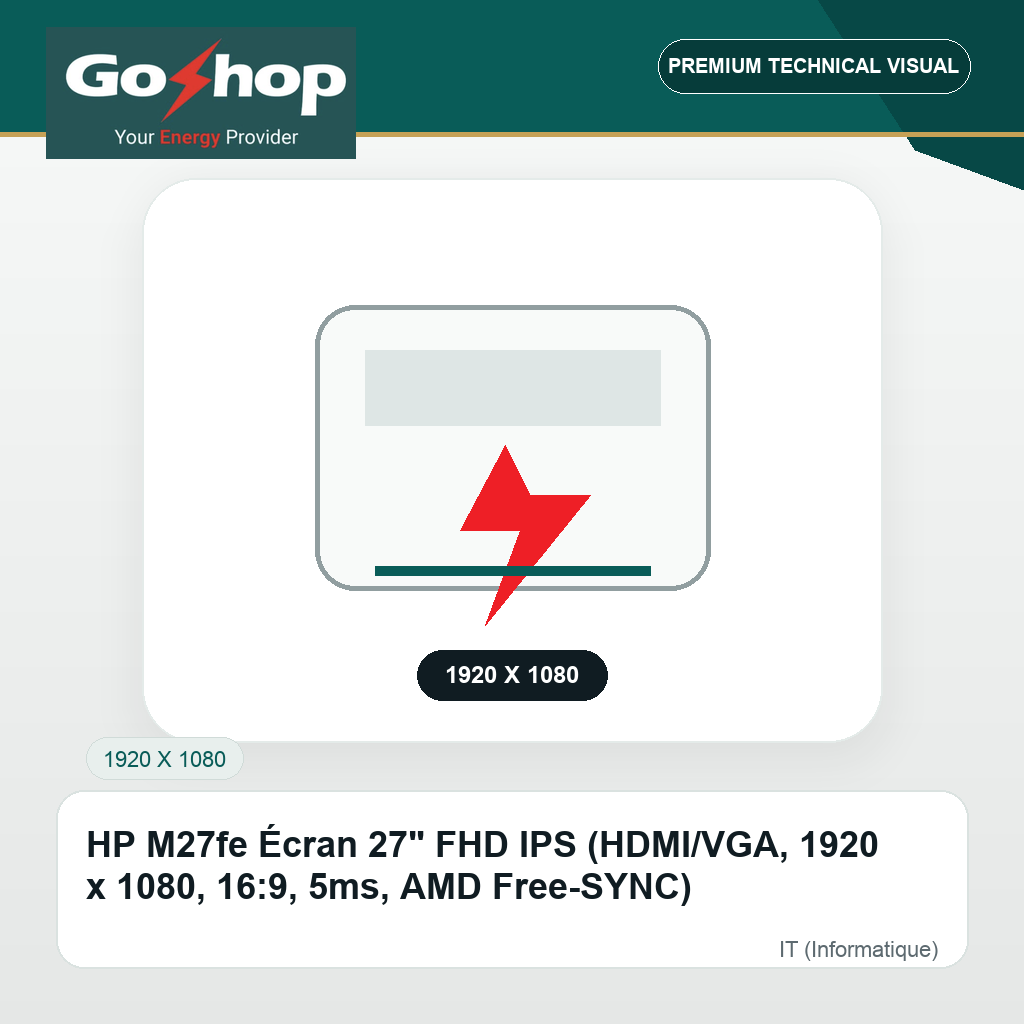 HP M27fe Écran 27" FHD IPS (HDMI/VGA, 1920 x 1080, 16:9, 5ms, AMD Free-SYNC)